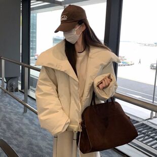 韩系米白色短款面包服棉衣外套女冬季小个子加厚保暖翻领棉服棉袄
