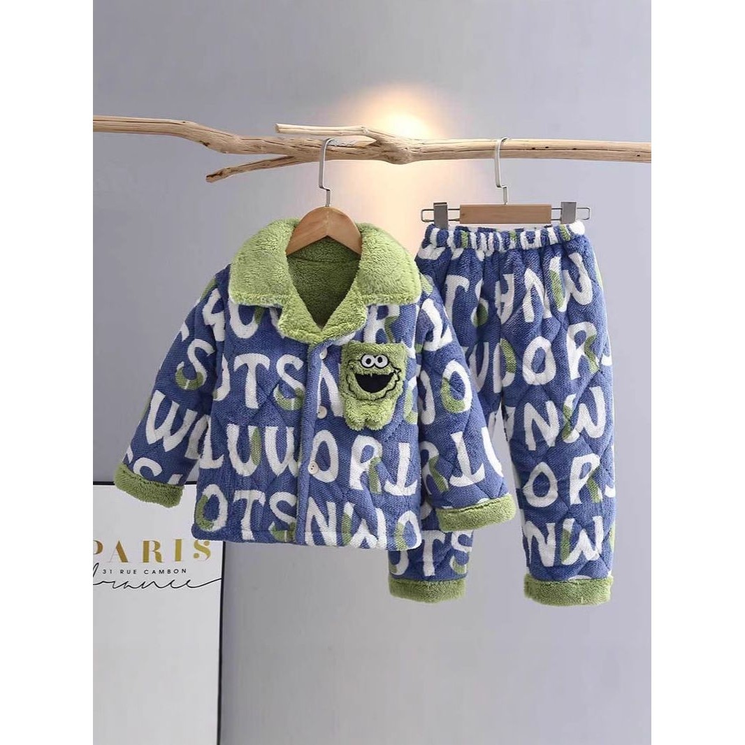 儿童睡衣男孩冬季夹棉三层加绒加厚开衫翻领男童法兰绒家居服套装,童装/婴儿装/亲子装,家居服套装,淘宝优惠券,粉丝福利购,淘宝优惠卷