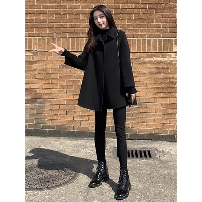 2025秋冬季新款双面羊绒大衣女短款斗篷款显瘦小个子羊毛呢外套女