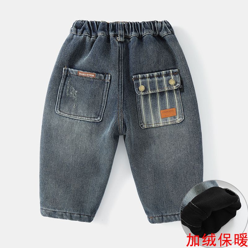 男童加绒牛仔裤秋冬新款儿童一体绒裤子中大童男孩加厚长裤潮