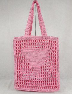 韩风chic度假女包编织包 镂空字母包 2024新款 大容量纸绳单肩包