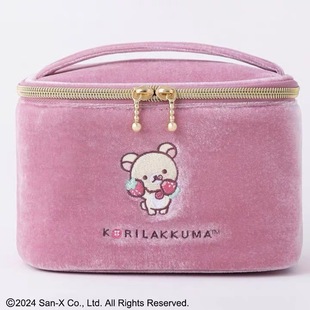 出口日单轻松熊手提化妆包内附镜子懒妹20周年玫瑰粉丝绒收纳包女