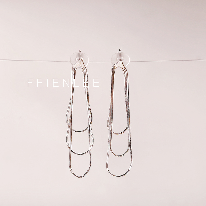 925银耳饰 月光海 欧美气质蛇骨链条流苏耳钉个性时尚耳饰