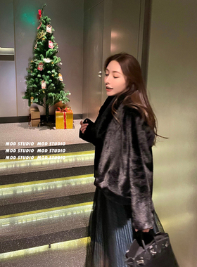 Mod Studio冬季新款/时髦高级顺滑环保貂毛廓形气质显瘦皮草外套