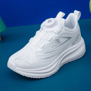 中大童小白鞋男童白色运动鞋女童白鞋2026新款旋转扣网面透气波鞋