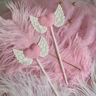 烘焙材料婚礼生日派对甜品台装 扮蛋糕插件闪粉小天使爱心翅膀 饰装