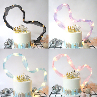 女皇节烘焙蛋糕装饰丝带飘带灯珠插牌小皇冠女神生日婚礼派对装扮