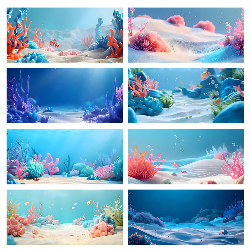 鱼缸背景画贴纸LN海底世界高清深海动画系列可爱鱼缸水族背景贴纸