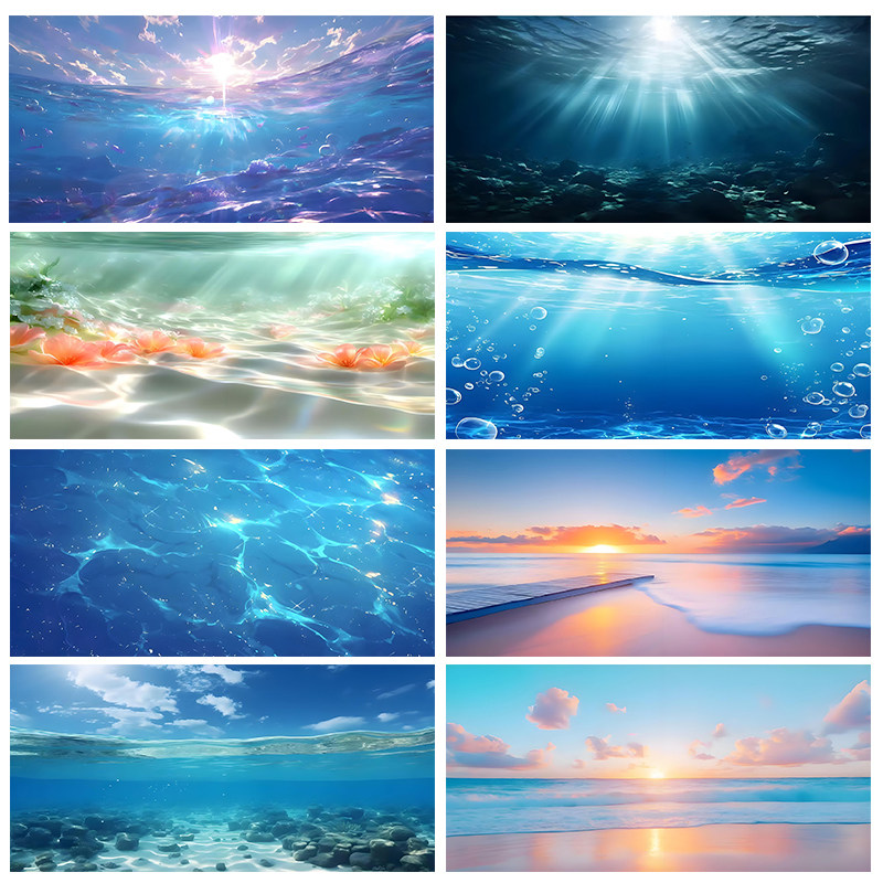 美宠展猷鱼缸背景贴纸海上初阳3D高清水族箱造景背景画装饰贴纸