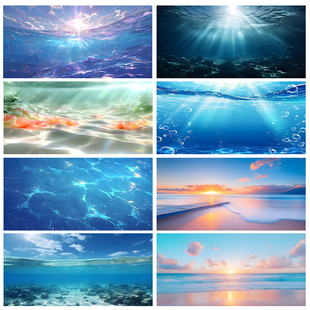 美宠展猷鱼缸背景贴纸海上初阳3D高清水族箱造景背景画装饰贴纸