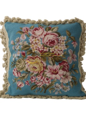 绒绣抱枕民族编织抱枕复古needlepoint刺绣花卉文艺复兴时期艺术