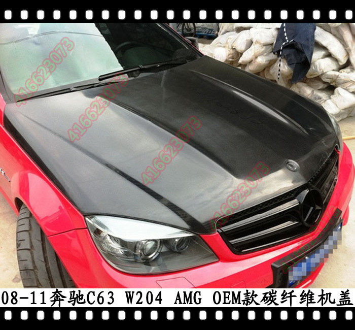适用于奔驰C63原厂款碳纤维机盖W204开孔发动机改装引擎盖AMG