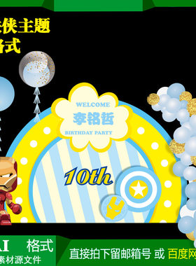 钢铁侠主题宝宝宴百天生日派对迎宾牌背景KT板喷绘设计素材AI格式