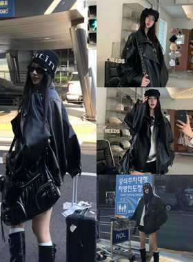 复古港风做旧黑色皮衣女款2025新款高级感皮衣外套女酷飒风皮衣