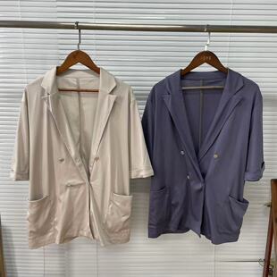 夏季薄极简优雅纯色宽松七分袖小西装ins西服外套凉感女25060841