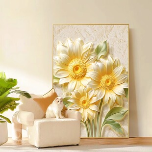 向日葵客厅装饰画奶油中古风沙发背景墙壁画法式入户玄关走道挂画