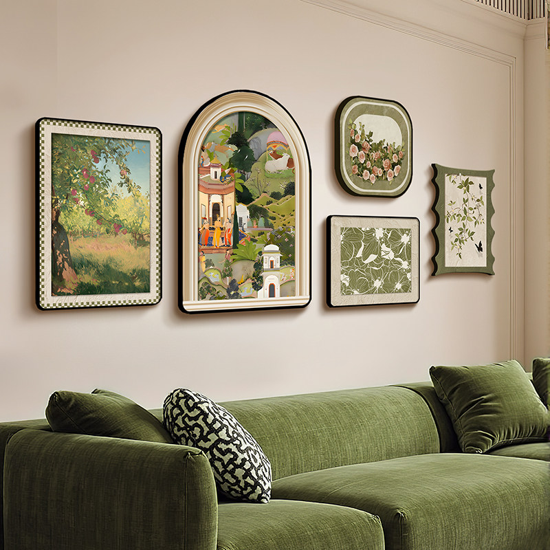 法式复古风客厅装饰画中古风创意组合沙发背景墙挂画艺术组合壁画