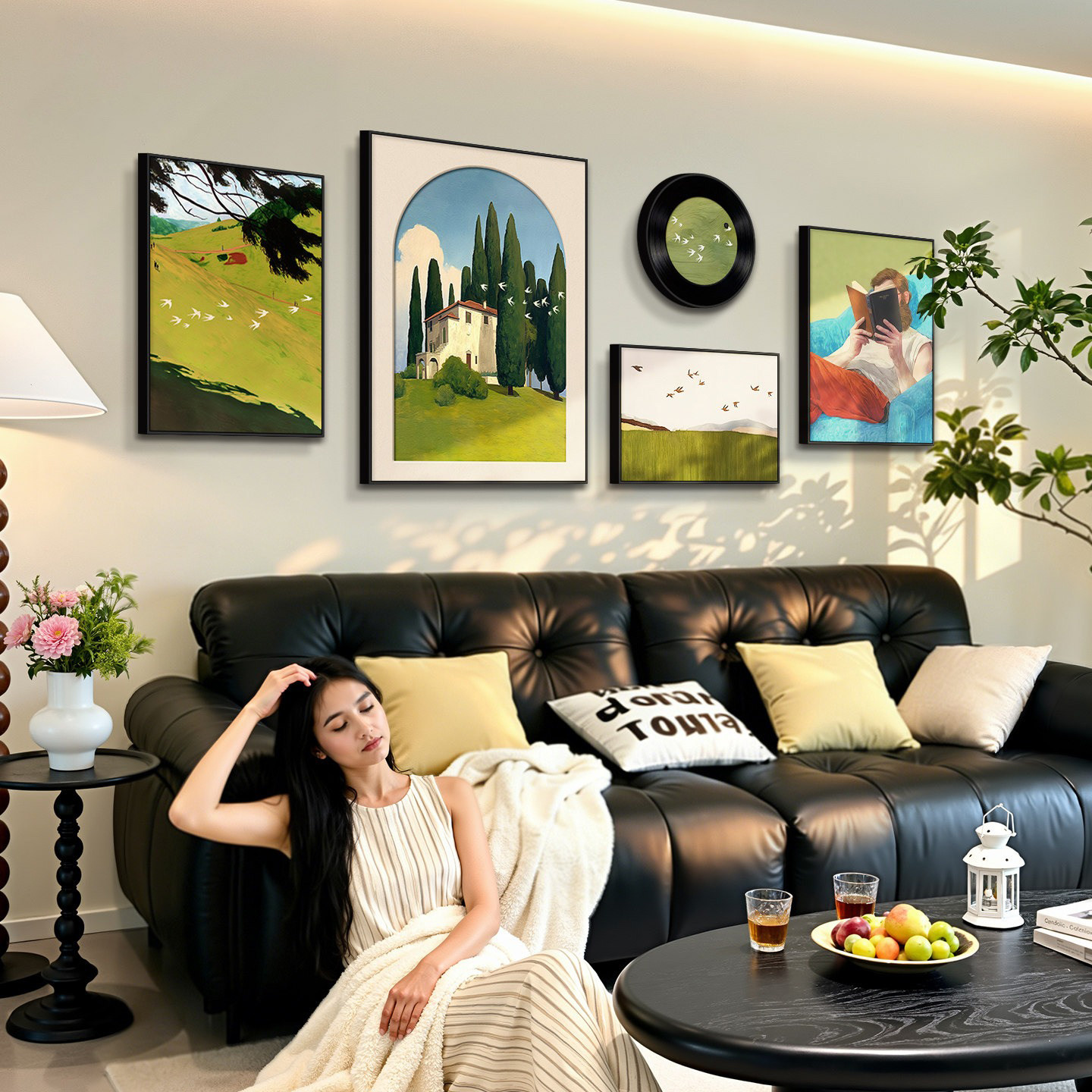 法式复古沙发背景墙挂画中古风高级感客厅装饰画组合小众艺术壁画