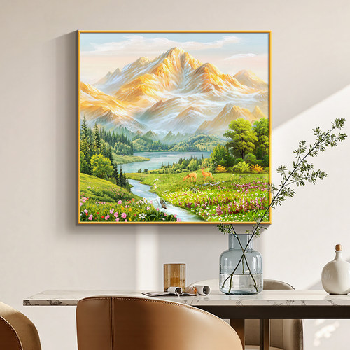 金山画靠山图餐厅挂画流水生财