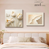 奶油风郁金香床头装 饰画客厅沙发背景墙花卉挂画餐厅两联组合壁画