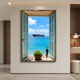 现代简约假窗户大海风景装 饰画沙发背景墙落地画空间延伸卧室挂画