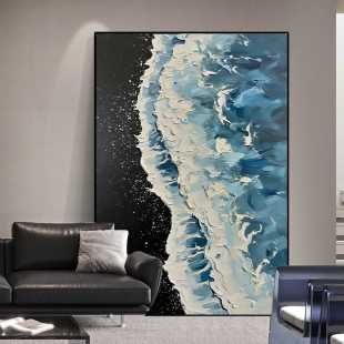 简约现代蓝色海景客厅抽象装 饰挂画星辰大海玄关走廊过道海浪壁画