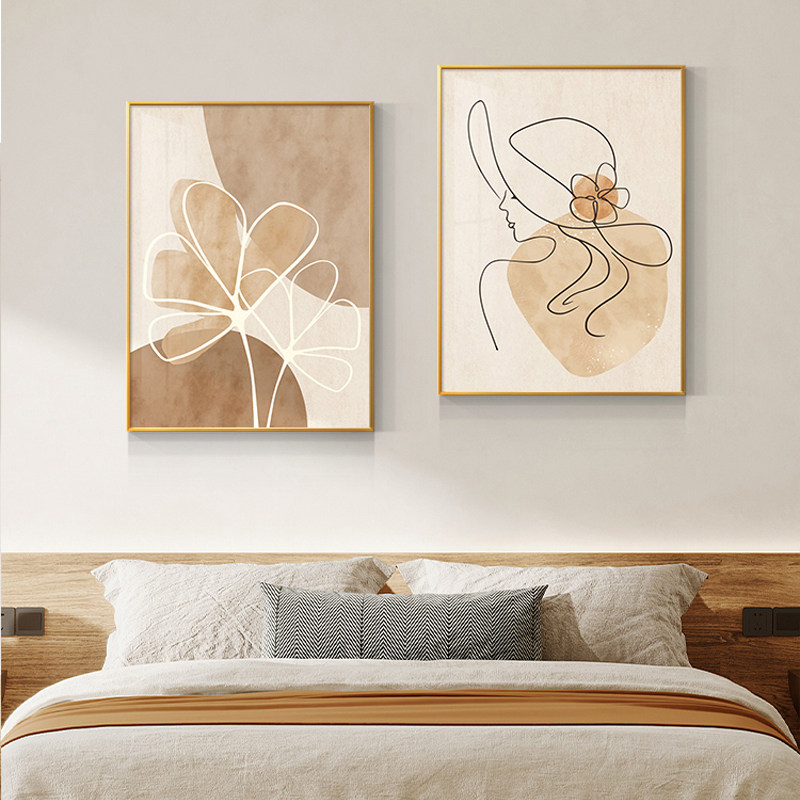 奶油风卧室床头装饰高级感房间背景墙面挂画简约现代侘寂风女生壁