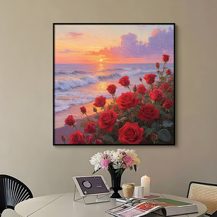 现代简约玫瑰花装饰画餐厅饭桌挂画客厅背景墙壁画走廊过道风景画