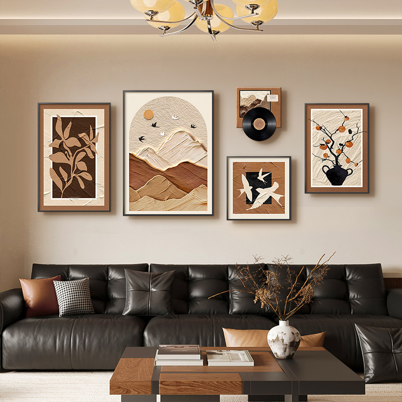 背有靠山客厅装饰画轻奢高级感中古风黑白沙发背景墙挂画复古壁画,家居饰品,现代装饰画,淘宝优惠券,粉丝福利购,淘宝优惠卷