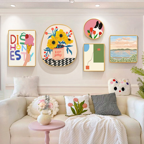 多巴胺奶油风客厅装饰画