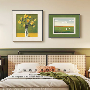 法式中古风绿色卧室床头挂画高级感客厅背景墙装饰画小众餐厅壁画