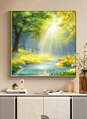 森林风景画玄关走道装饰画入户正对门客厅餐厅挂画绿色小清新壁画