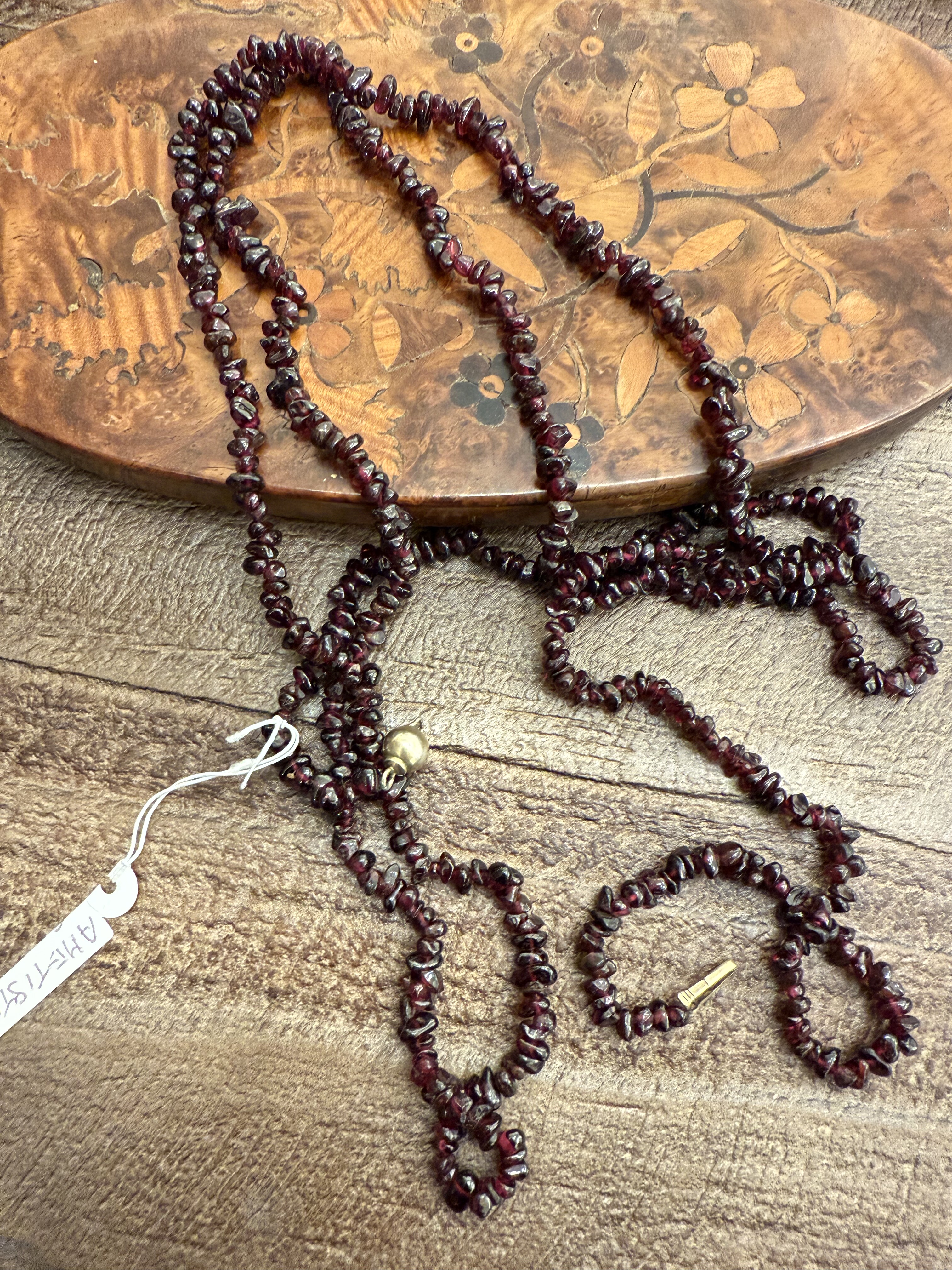 中古默认微瑕不退不换  石榴石银扣长项链 意大利