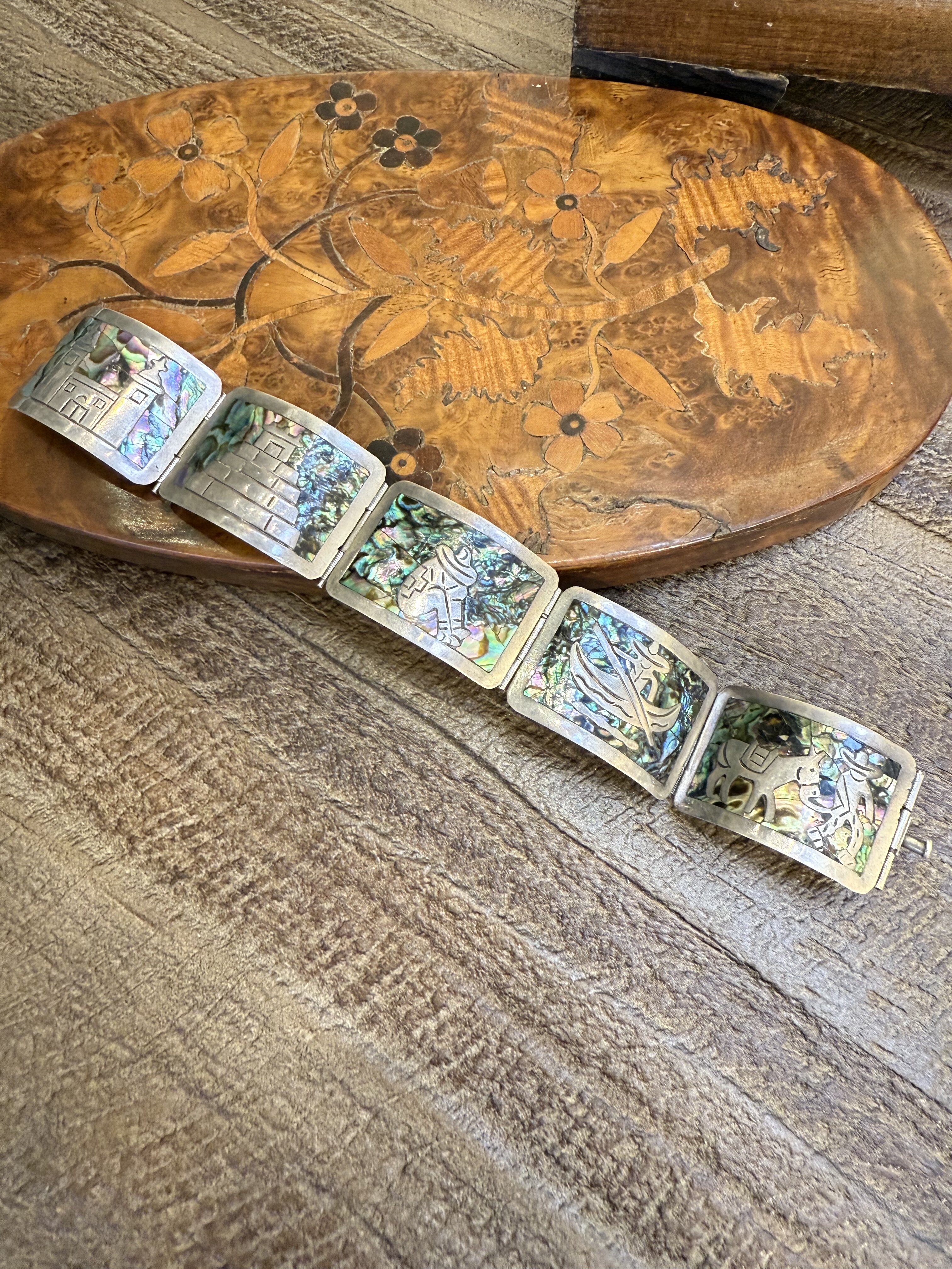 中古默认微瑕不退不换  绝美鲍贝银手链  墨西哥16.8cm