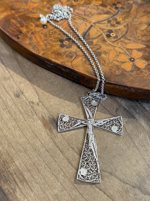 中古不完美不退不换  蕾丝银项链 有涂层 意大利