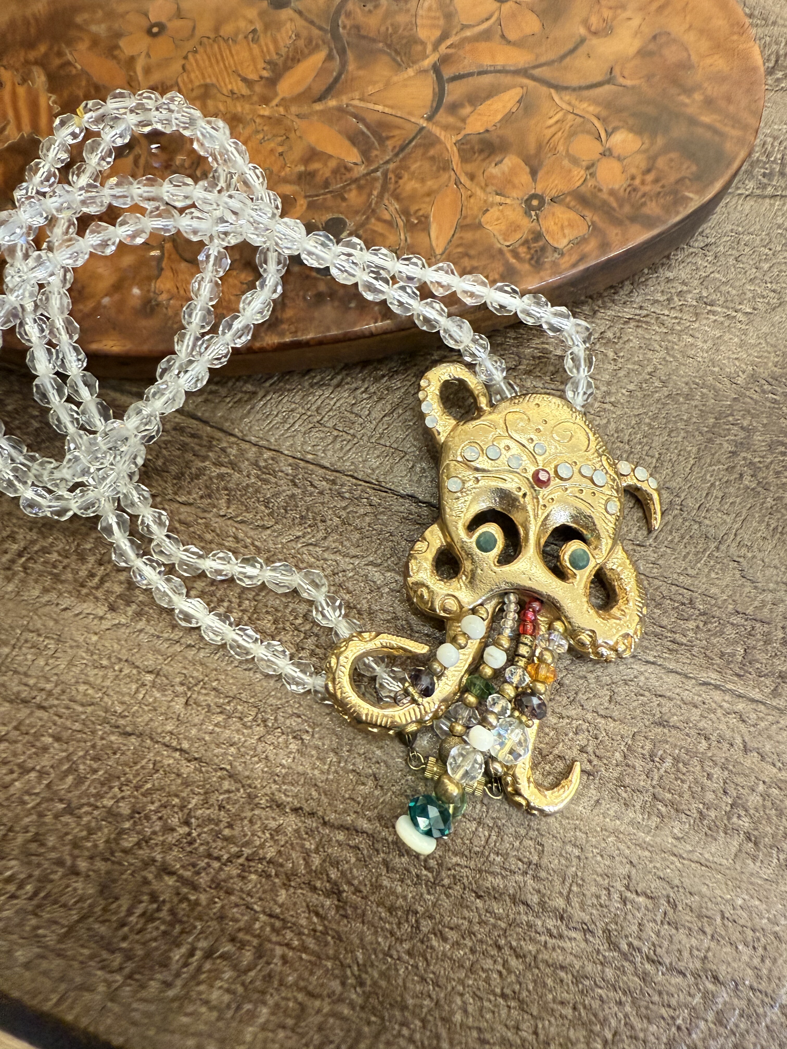 中古默认微瑕不退不换  章鱼水晶项链长项链 意大利