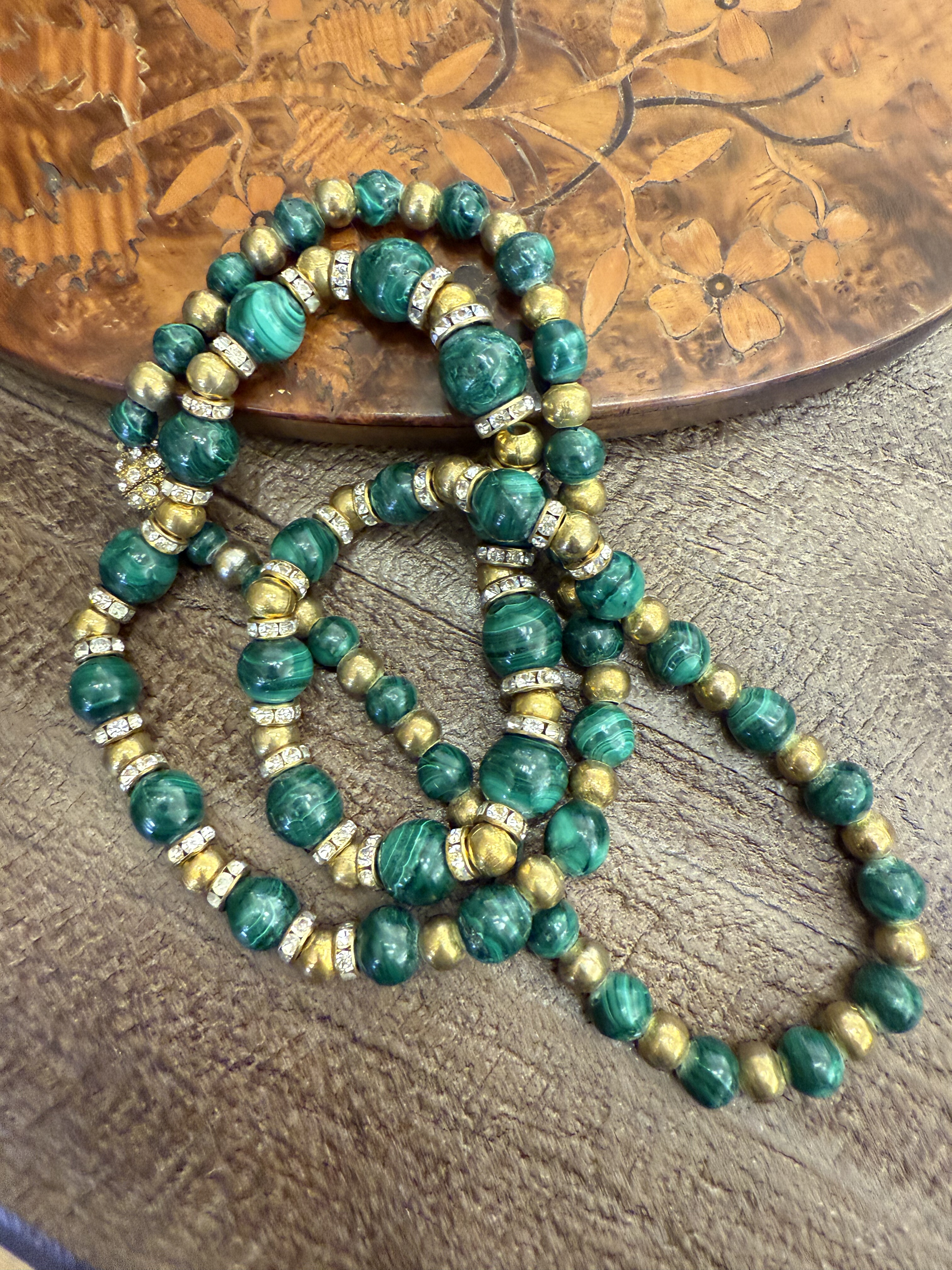 中古默认微瑕不退不换  绝美超长孔雀石铜球项链 意大利