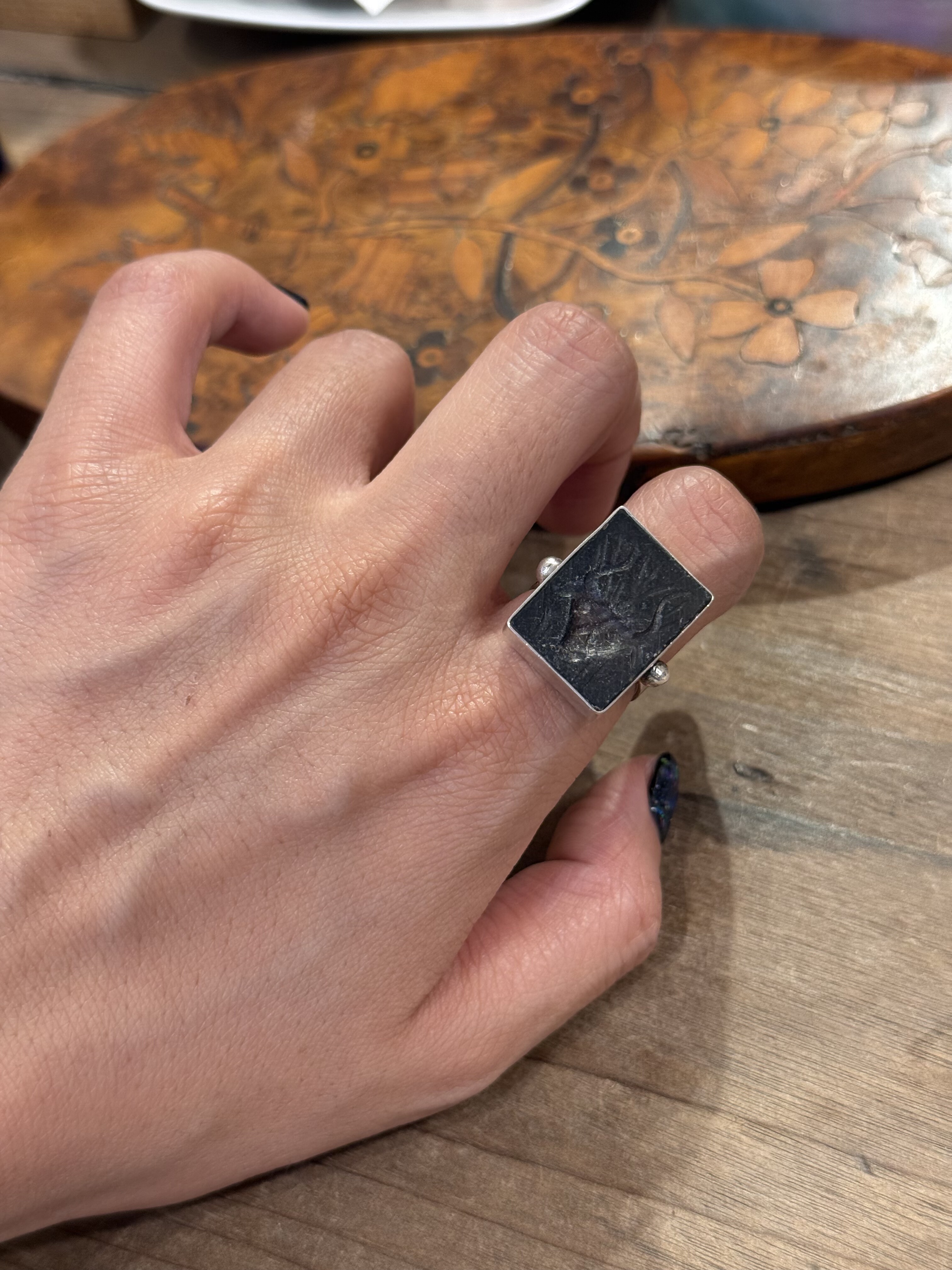中古默认微瑕不退不换  古董印章银戒指 17 码