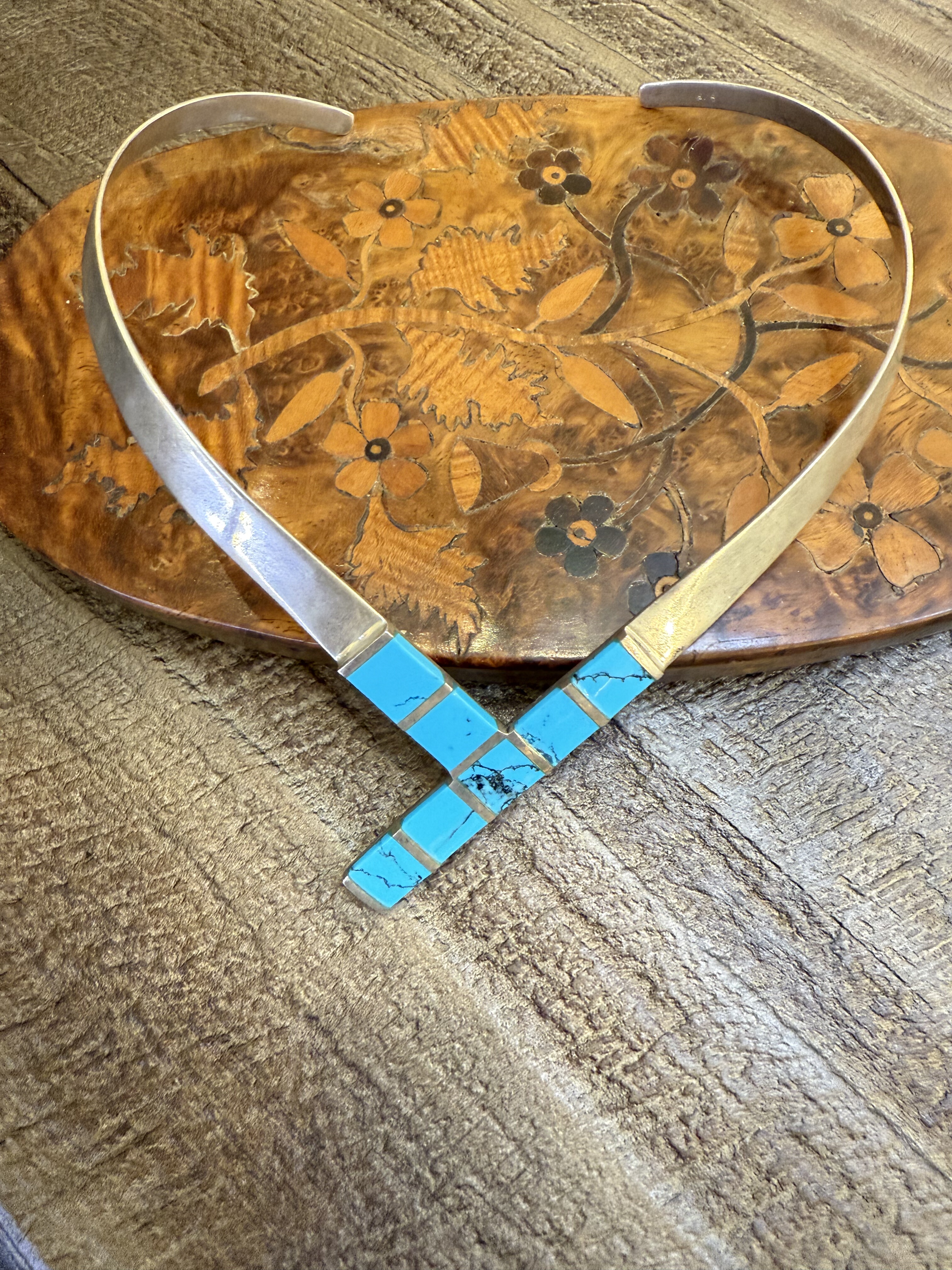 中古默认微瑕不退不换  松石银项圈 意大利