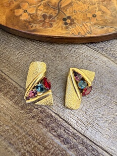 中古默认微瑕不退不换 特价 ab 款莱茵石琉璃大耳夹 意大利