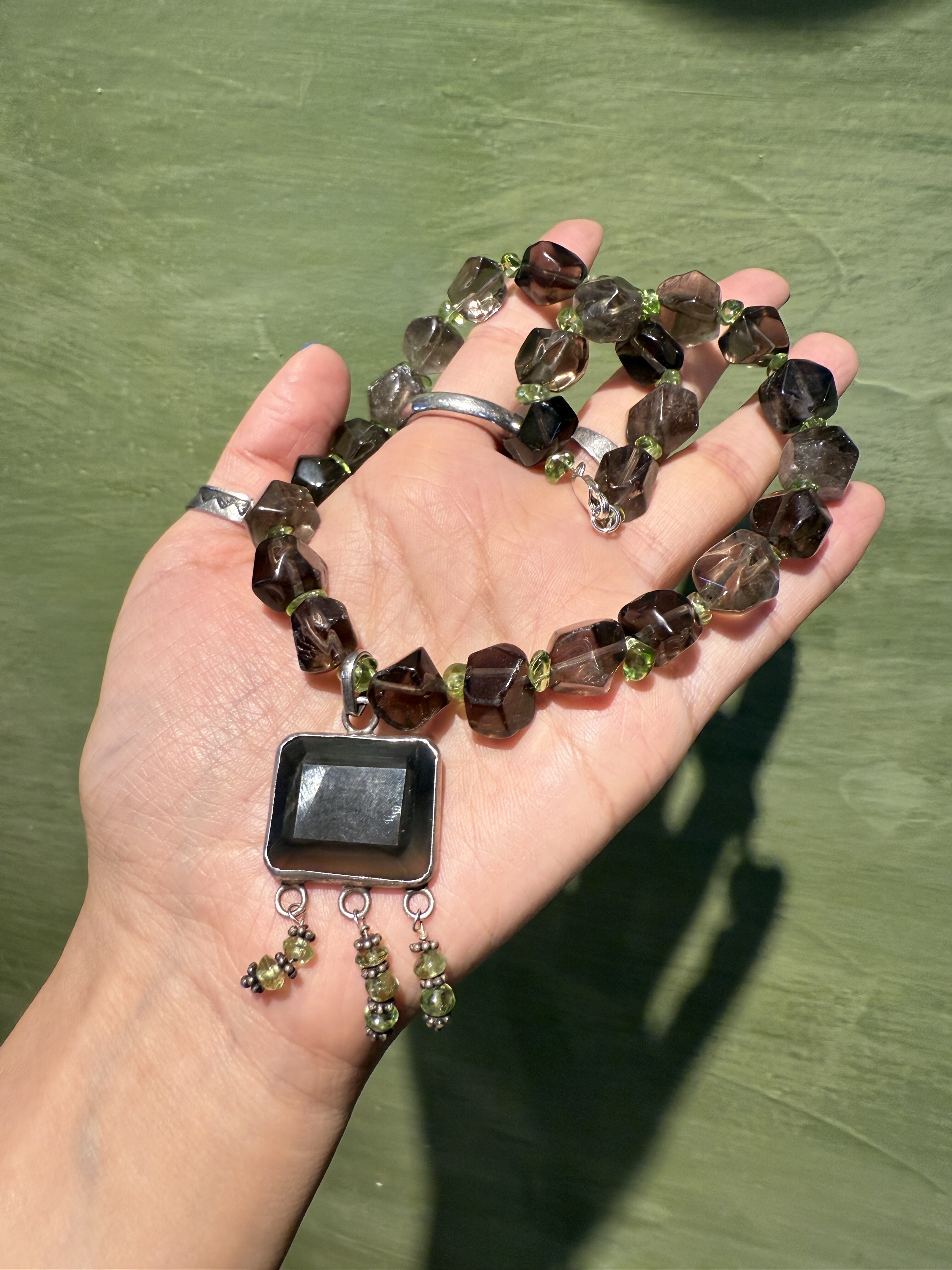 中古默认微瑕不退不换 茶晶原石银项链 意大利
