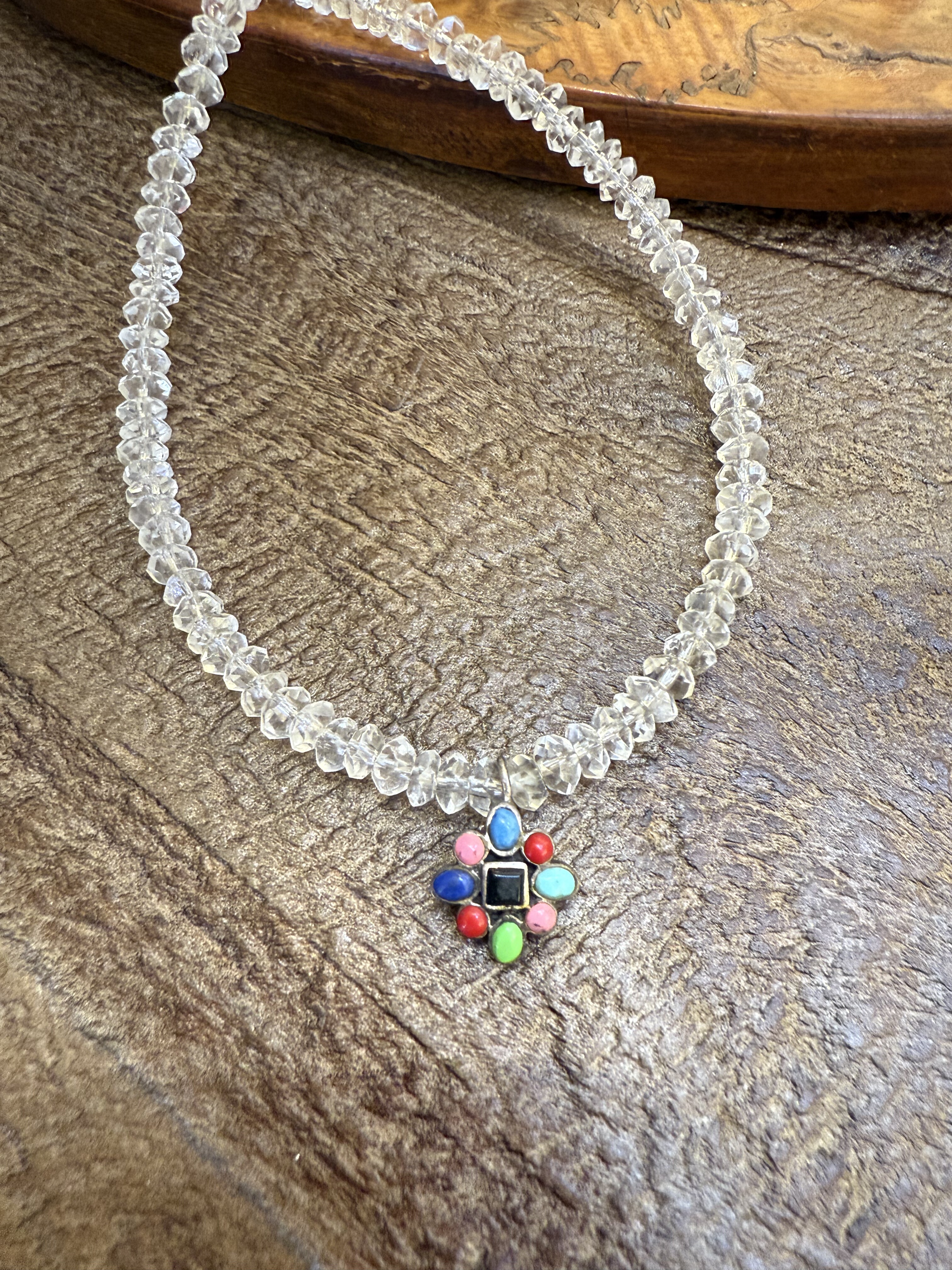 中古默认微瑕不退不换  天然水晶可爱银坠子 choker 项链 意大利