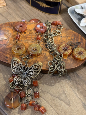 中古默认微瑕不退不换  印花玛瑙项链套装 加扣留言 意大利