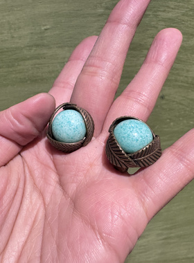 中古不完美不退不换 铜琉璃耳夹 意大利