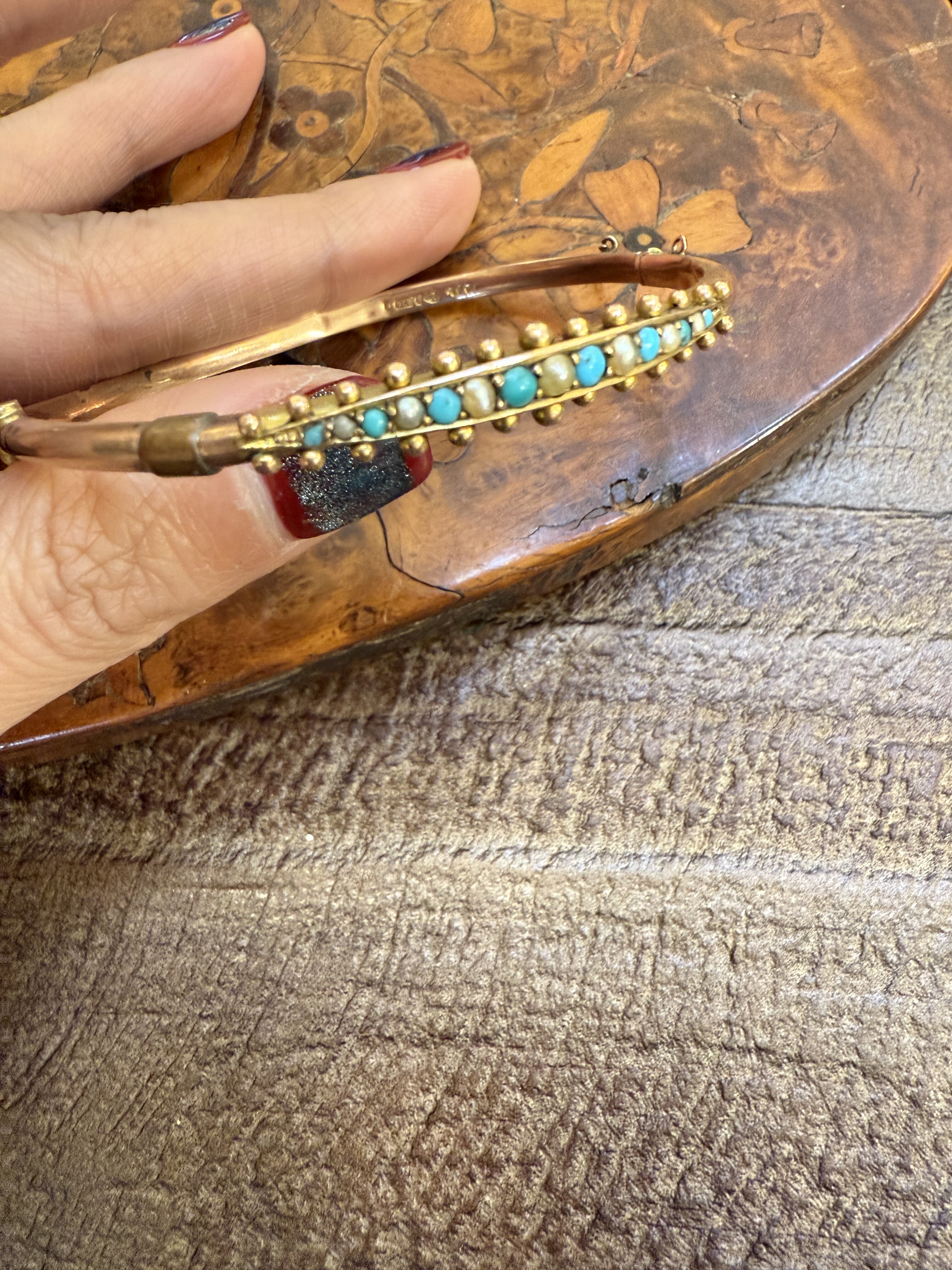 中古默认微瑕不退不换 百分之 43.61 金手镯 天然珍珠松石意大利