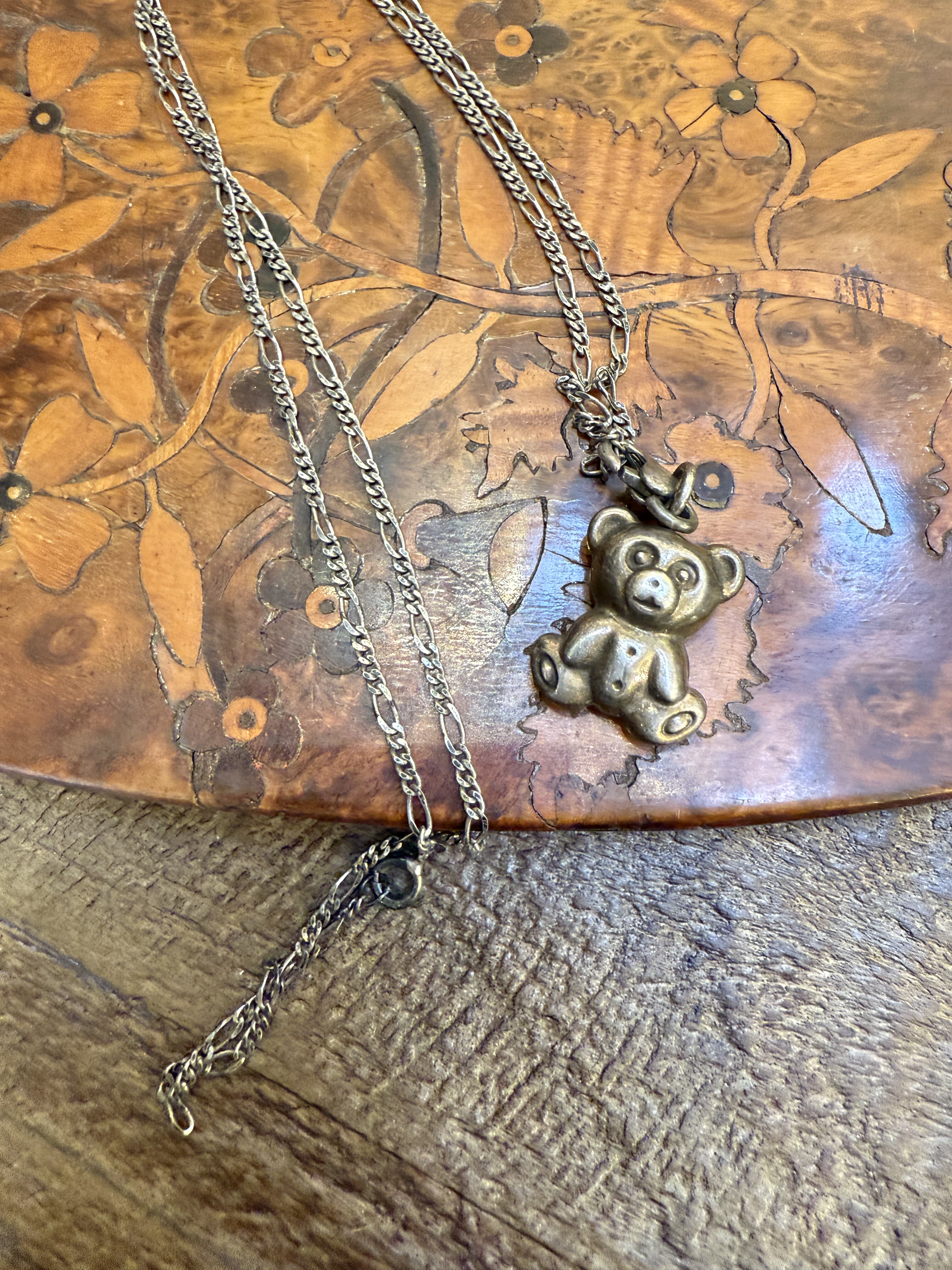 中古默认微瑕不退不换  小熊银项链 两圈 清理需留言 意大利