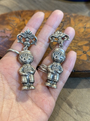 中古默认微瑕不退不换  立体空心银耳环 耳针粗 意大利