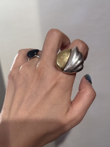 中古默认微瑕不退不换  金银双色空心银戒指