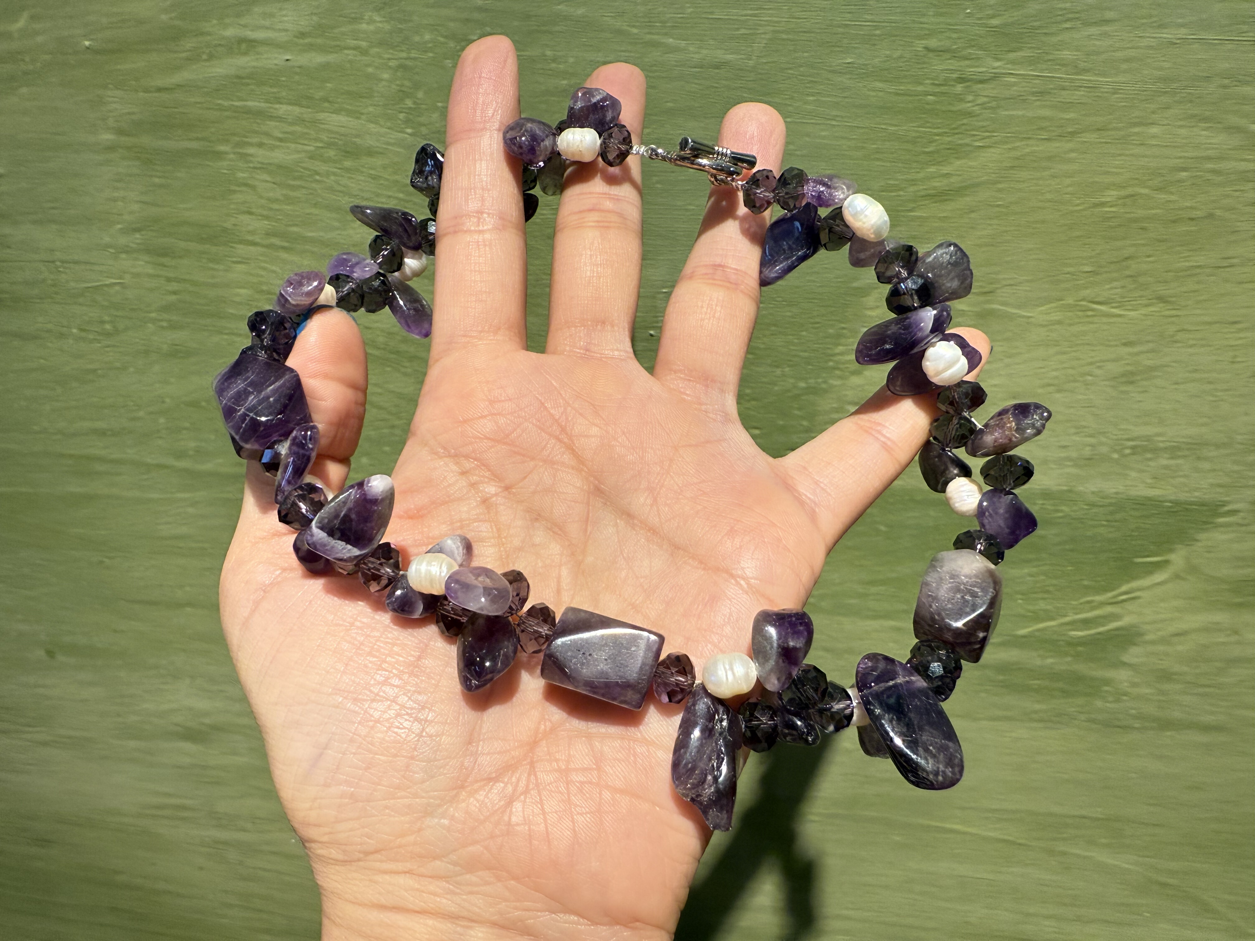 中古默认微瑕不退不换  天然紫水晶 choker 项链 36cm 意大利