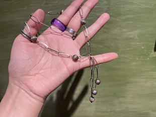 不退不换  y字金色球球银项链 意大利